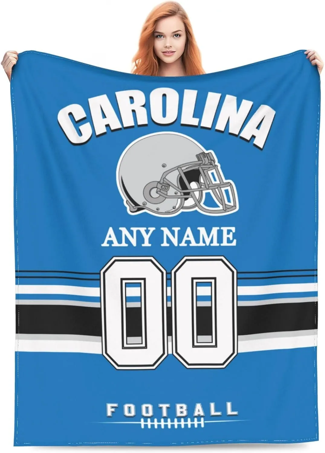 Custom Carolina Throw Blanket, Personalized Throw Blanket with Any Name and Number, Customized Lightweight Soft Warm Blankets Gifts for Men Women Youth Fans Decor Sofa Bed