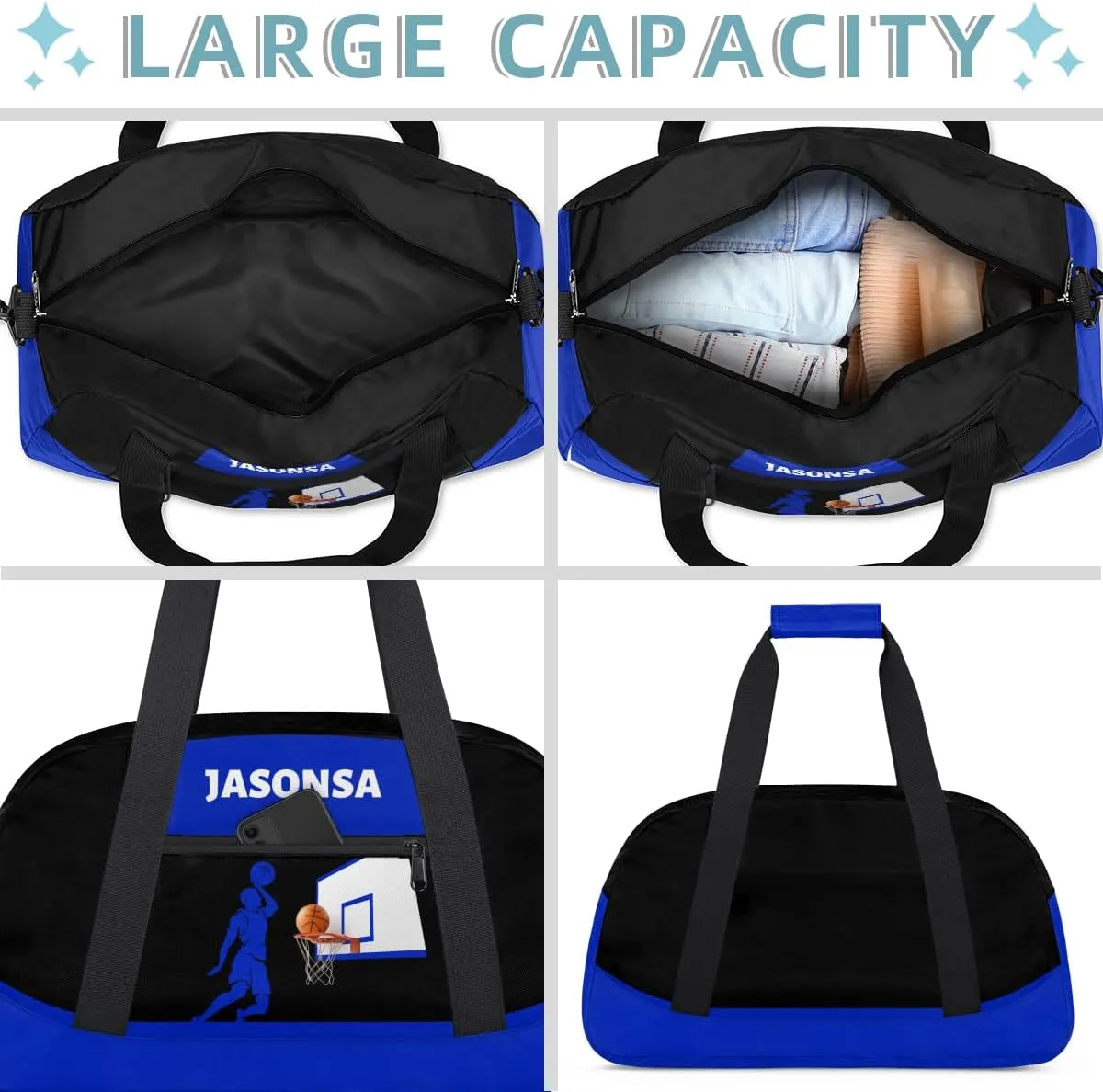 Custom Mini Gym Duffel Bag for Women Men Personalized Basketball Blue Print Waterproof Carry On Weekender Bag