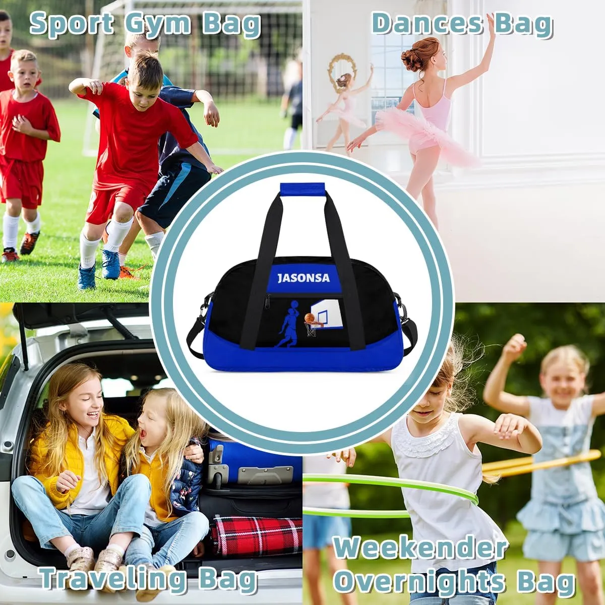 Custom Mini Gym Duffel Bag for Women Men Personalized Basketball Blue Print Waterproof Carry On Weekender Bag