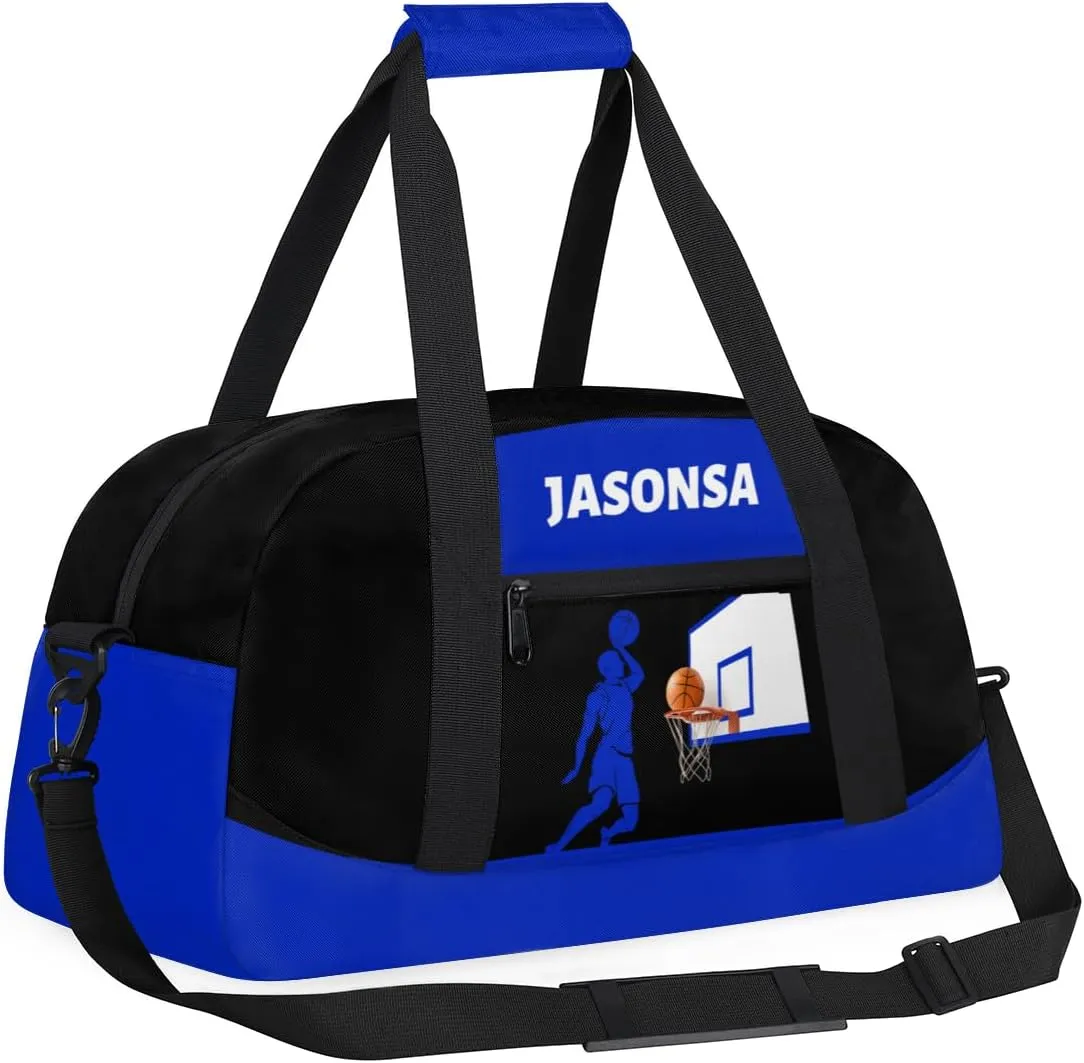 Custom Mini Gym Duffel Bag for Women Men Personalized Basketball Blue Print Waterproof Carry On Weekender Bag