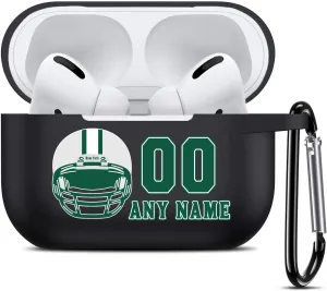 Custom Name & Number Art Design Football Helmet Case,Compatible with Airpods Pro 2nd/1st and 3rd Generation,Soft Silicone Protective Case with Keychain(New York)