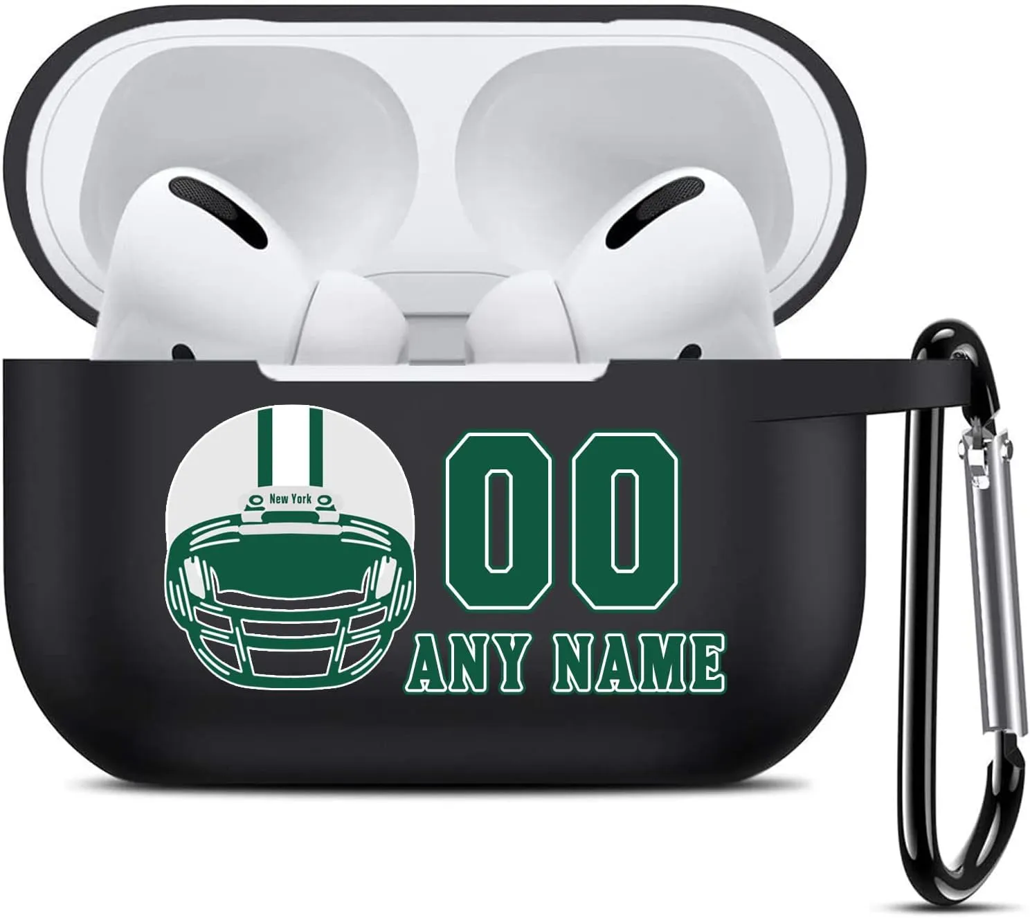 Custom Name & Number Art Design Football Helmet Case,Compatible with Airpods Pro 2nd/1st and 3rd Generation,Soft Silicone Protective Case with Keychain(New York)