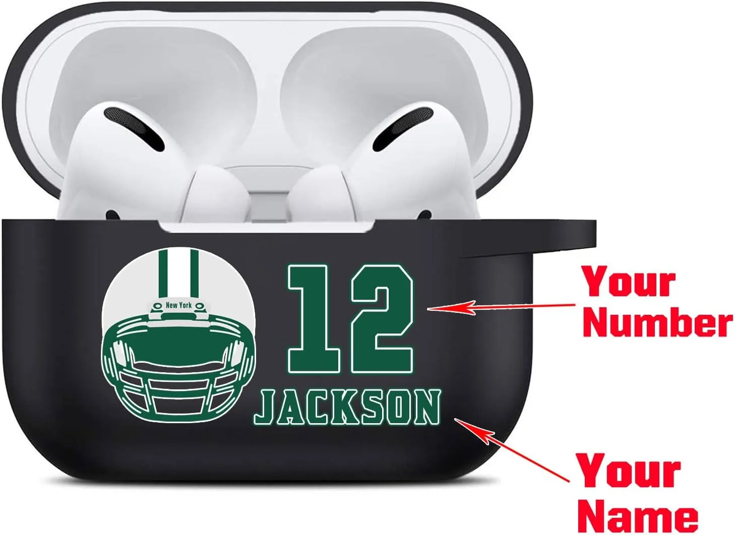 Custom Name & Number Art Design Football Helmet Case,Compatible with Airpods Pro 2nd/1st and 3rd Generation,Soft Silicone Protective Case with Keychain(New York)