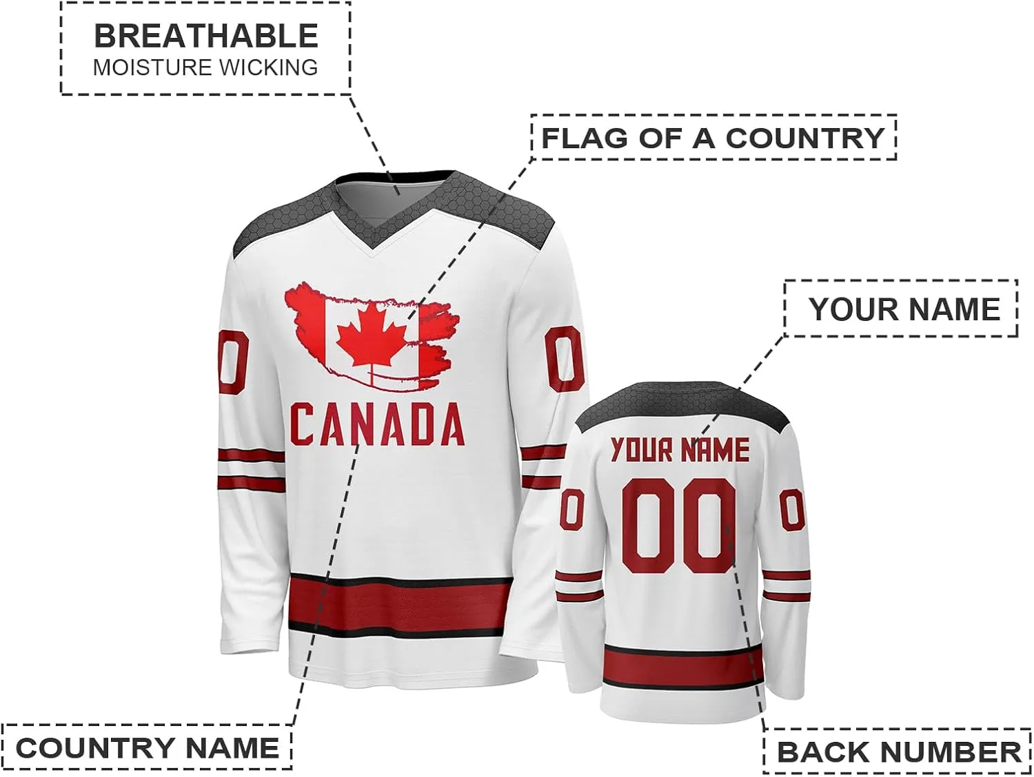 Custom National Hockey Jersey Personalized Name Number V-Neck Sports Ice Hockey Jersey Fans Gift for Men Women Youth