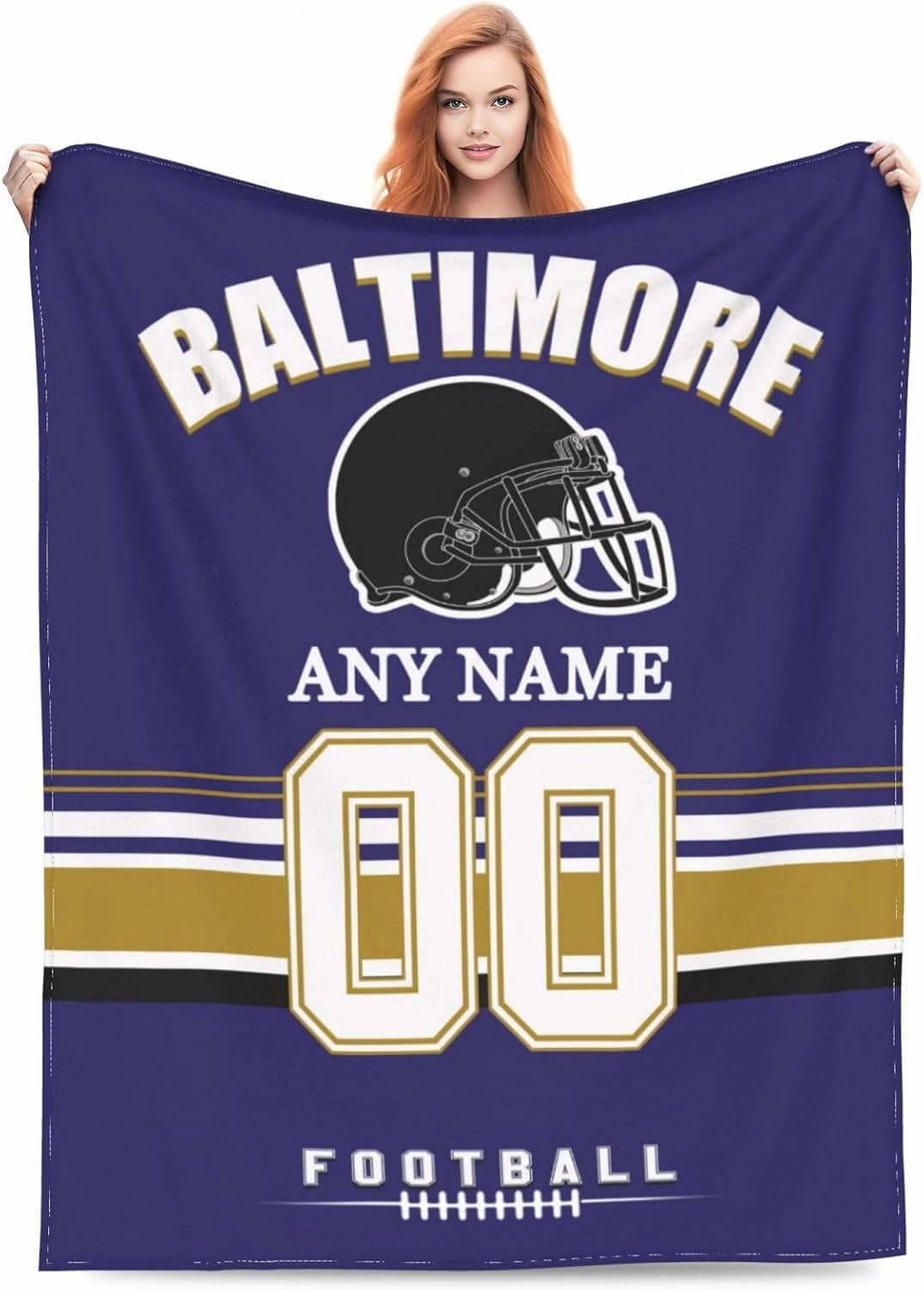 Custom Baltimore Throw Blanket, Personalized Throw Blanket with Any Name and Number, Customized Lightweight Soft Warm Blankets Gifts for Men Women Youth Fans Decor Sofa Bed