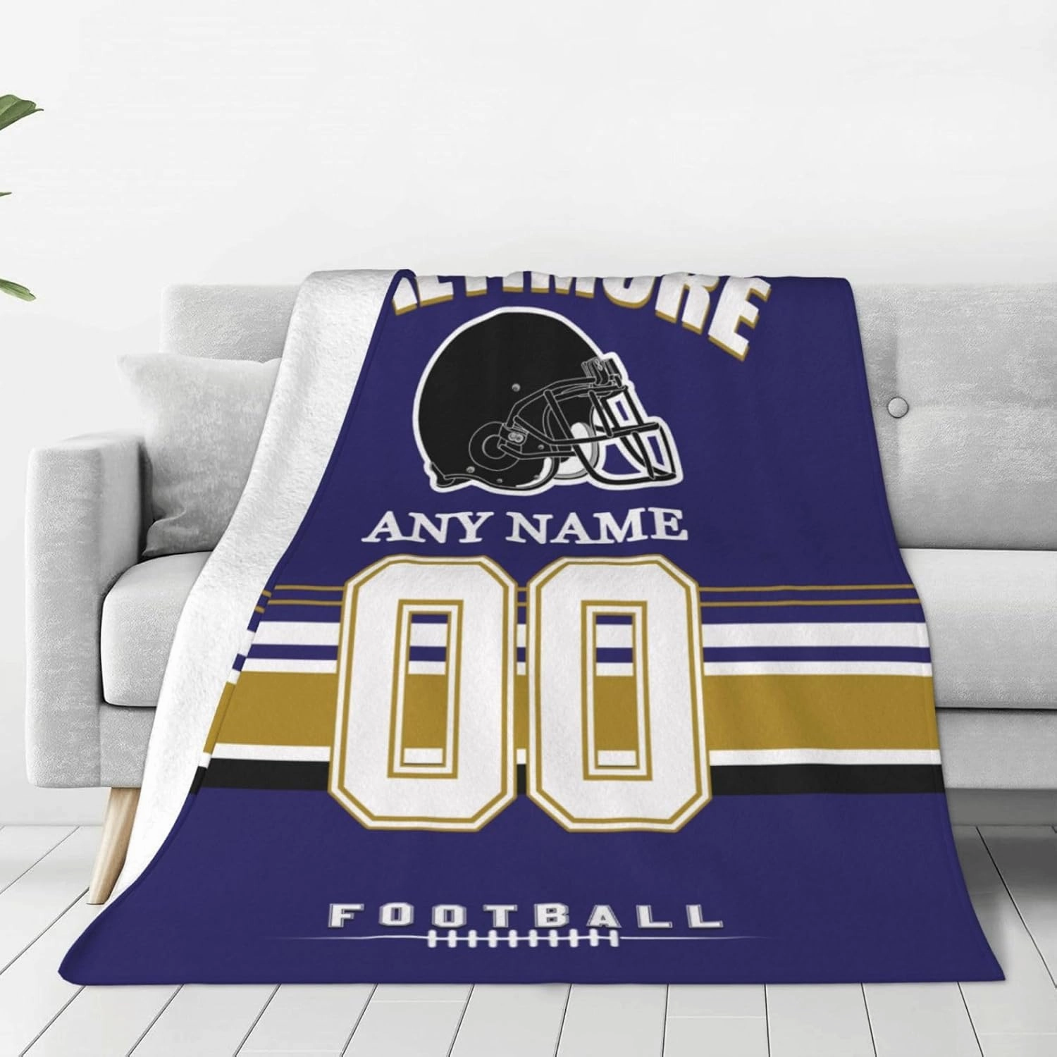 Custom Baltimore Throw Blanket, Personalized Throw Blanket with Any Name and Number, Customized Lightweight Soft Warm Blankets Gifts for Men Women Youth Fans Decor Sofa Bed