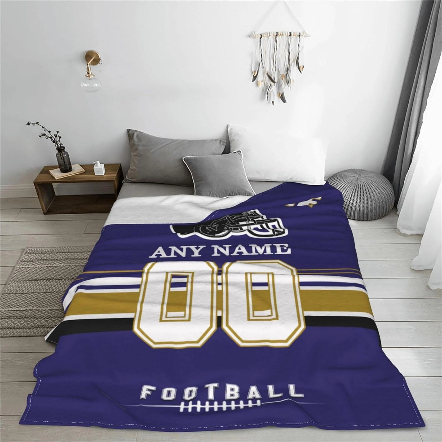 Custom Baltimore Throw Blanket, Personalized Throw Blanket with Any Name and Number, Customized Lightweight Soft Warm Blankets Gifts for Men Women Youth Fans Decor Sofa Bed