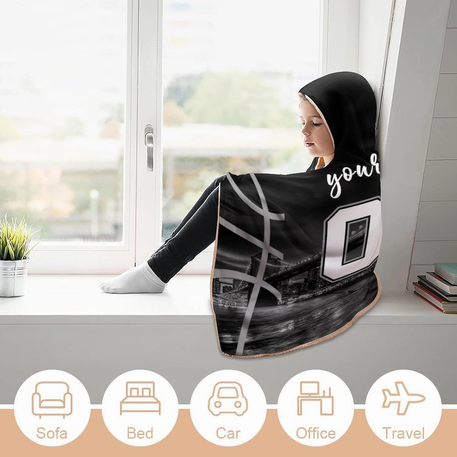 Custom Basketball City Night Skyline Hooded Blankets Personalized Name Number Wearable Flannel Blankets Gifts 50" x 40",60" x 50",80" x 60"