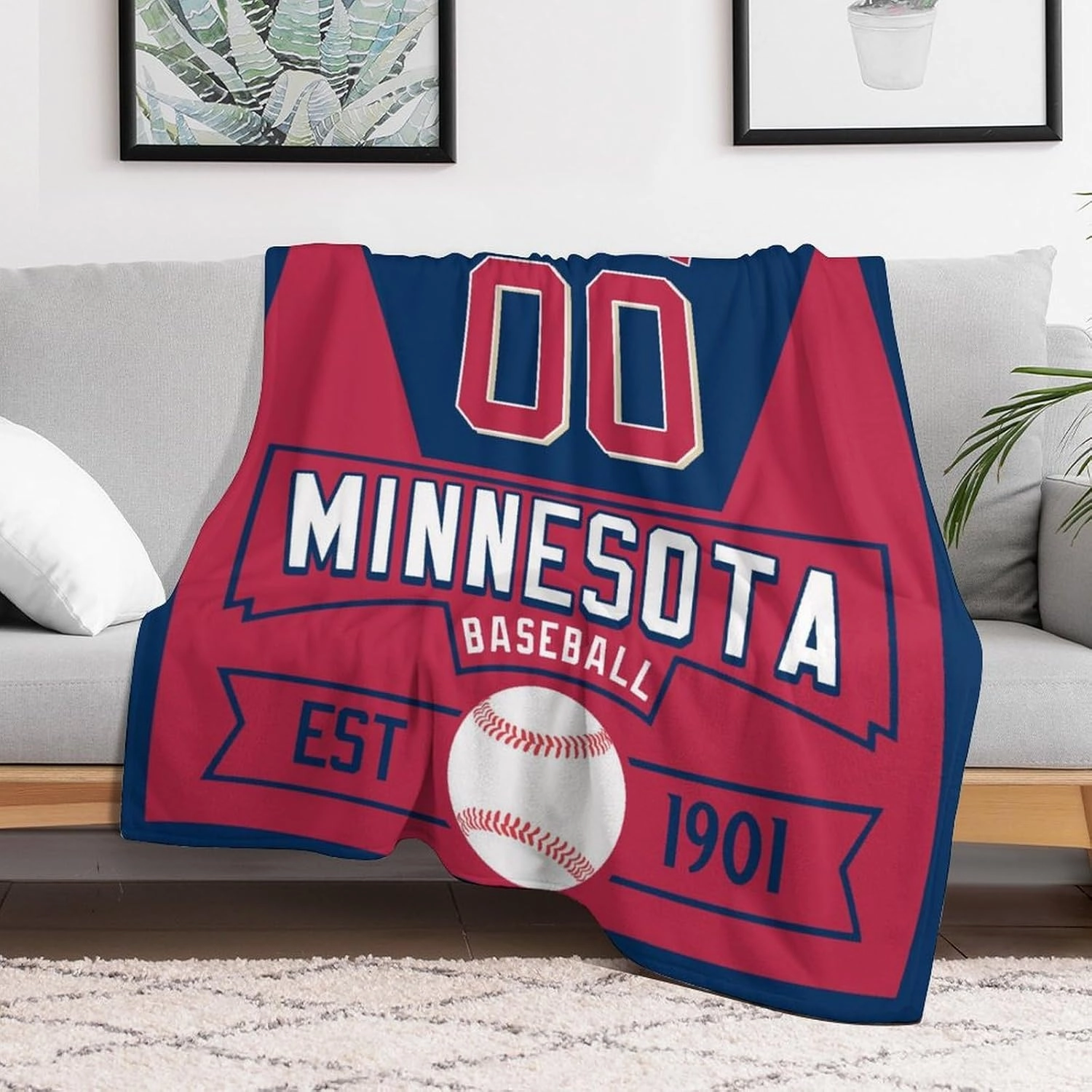 Custom Blanket for Baseball Fans Gift, City Flannel Throw Blankets Personalized Name & Number for Men Women Kids, Products Ships Next Day Printed in USA
