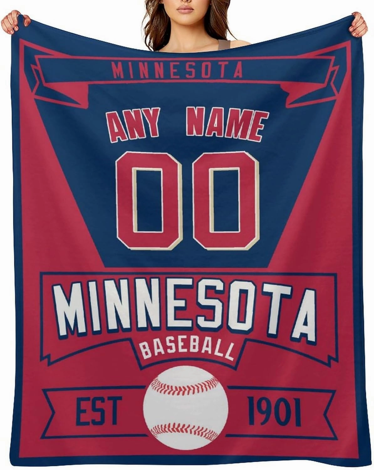 Custom Blanket for Baseball Fans Gift, City Flannel Throw Blankets Personalized Name & Number for Men Women Kids, Products Ships Next Day Printed in USA