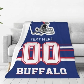 Custom Buffalo Throw Blanket for Football Fans Personalized Football Style Blanket Customized Any Name and Number Throw Blankets Gifts for Men Women
