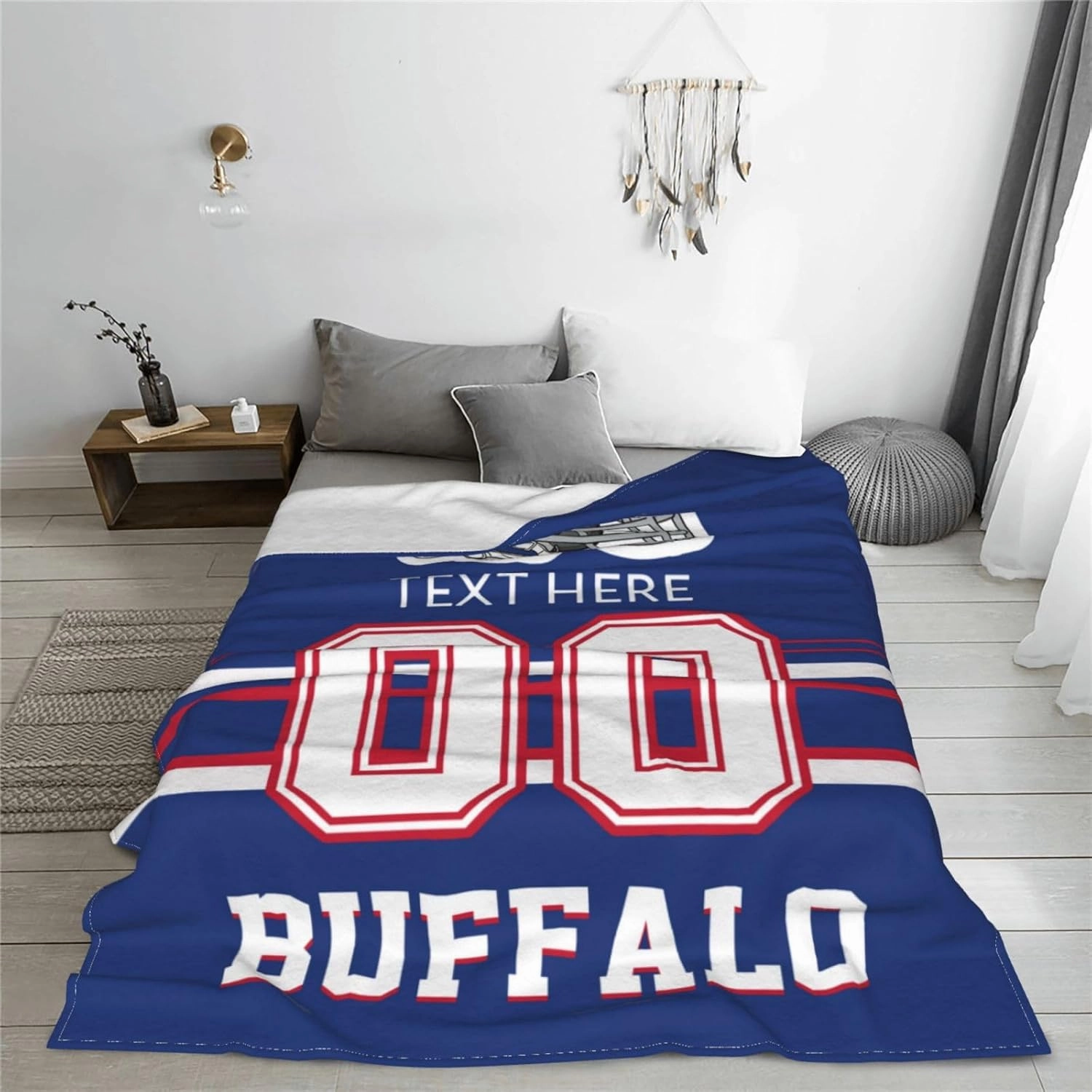 Custom Buffalo Throw Blanket for Football Fans Personalized Football Style Blanket Customized Any Name and Number Throw Blankets Gifts for Men Women