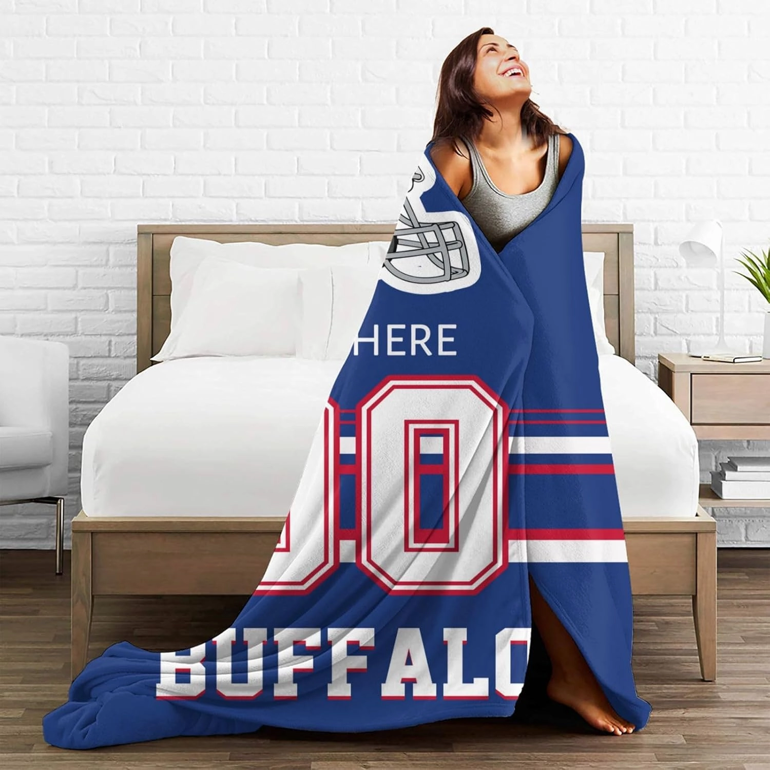 Custom Buffalo Throw Blanket for Football Fans Personalized Football Style Blanket Customized Any Name and Number Throw Blankets Gifts for Men Women
