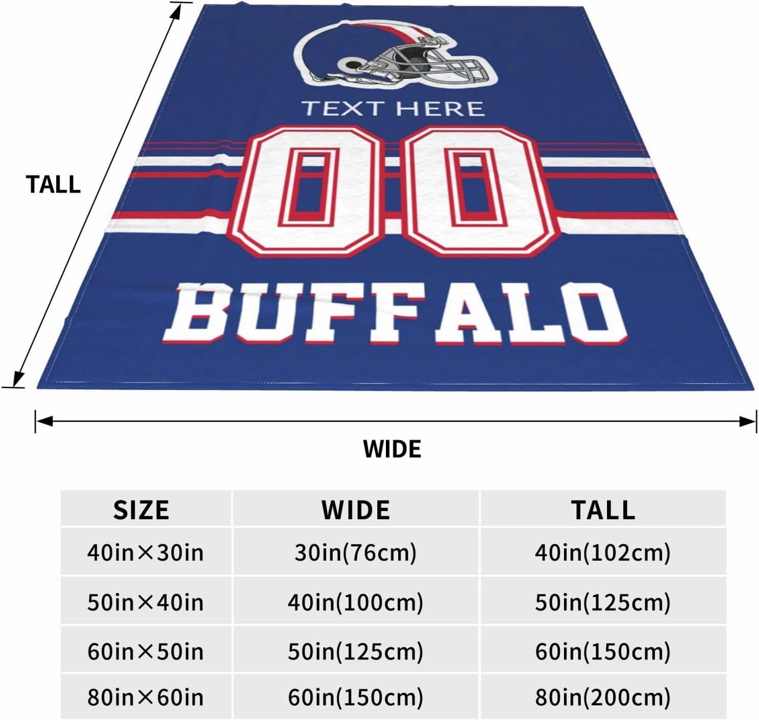 Custom Buffalo Throw Blanket for Football Fans Personalized Football Style Blanket Customized Any Name and Number Throw Blankets Gifts for Men Women