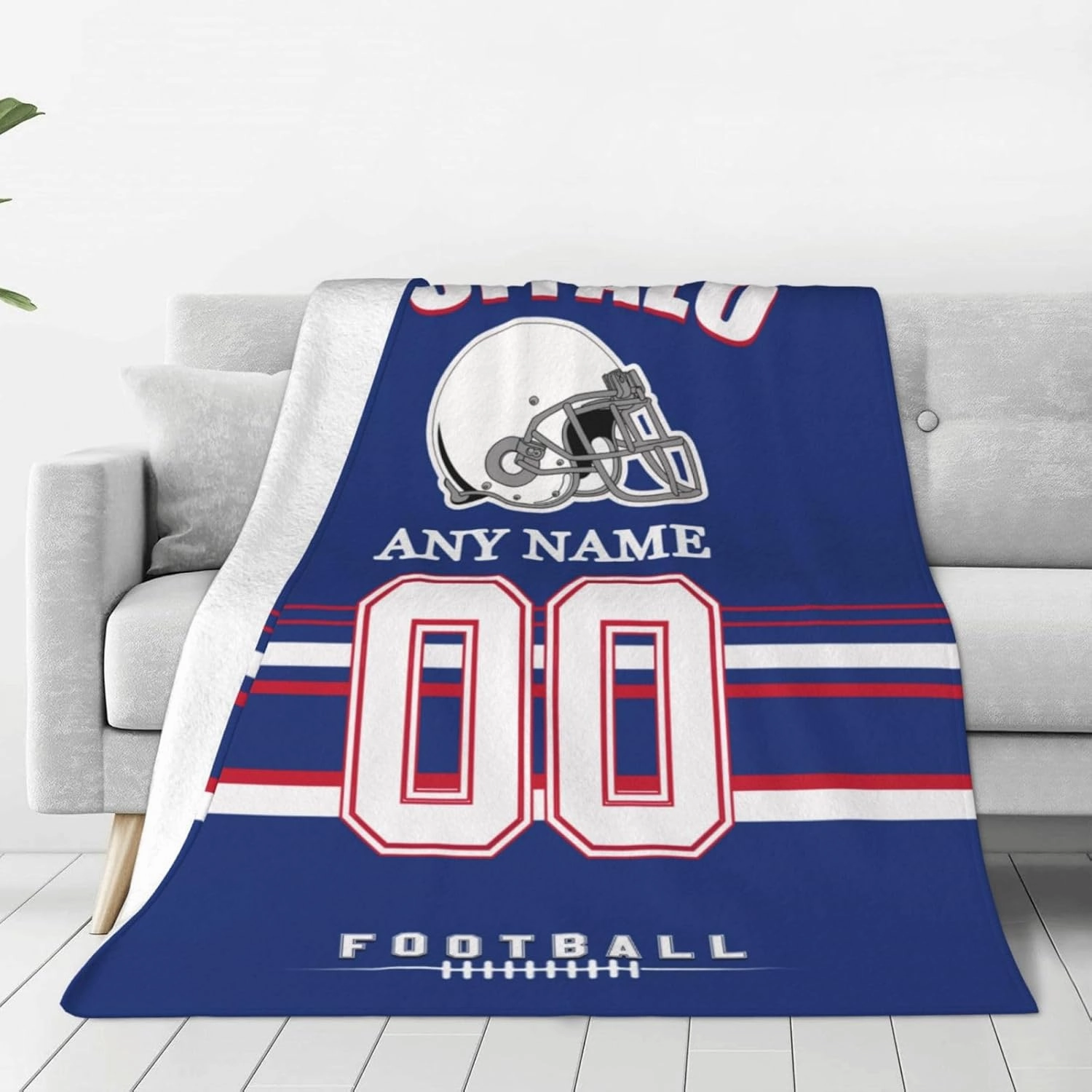 Custom Buffalo Throw Blanket, Personalized Throw Blanket with Any Name and Number, Customized Lightweight Soft Warm Blankets Gifts for Men Women Youth Fans Decor Sofa Bed