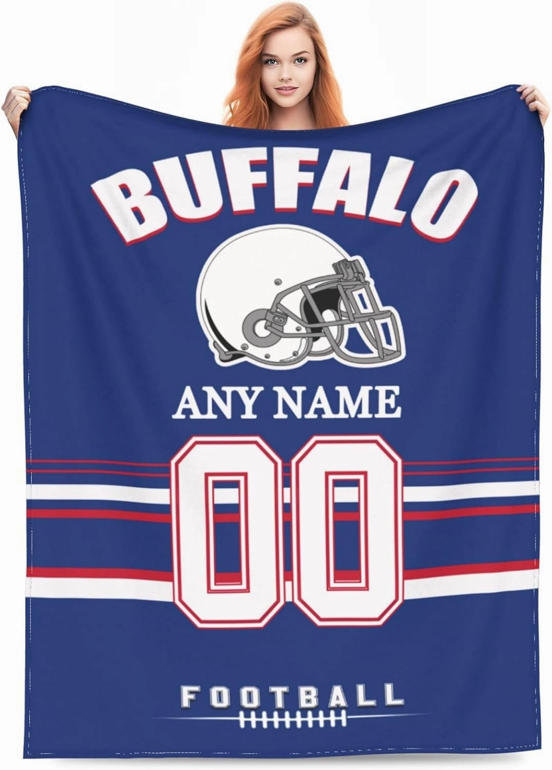 Custom Buffalo Throw Blanket, Personalized Throw Blanket with Any Name and Number, Customized Lightweight Soft Warm Blankets Gifts for Men Women Youth Fans Decor Sofa Bed