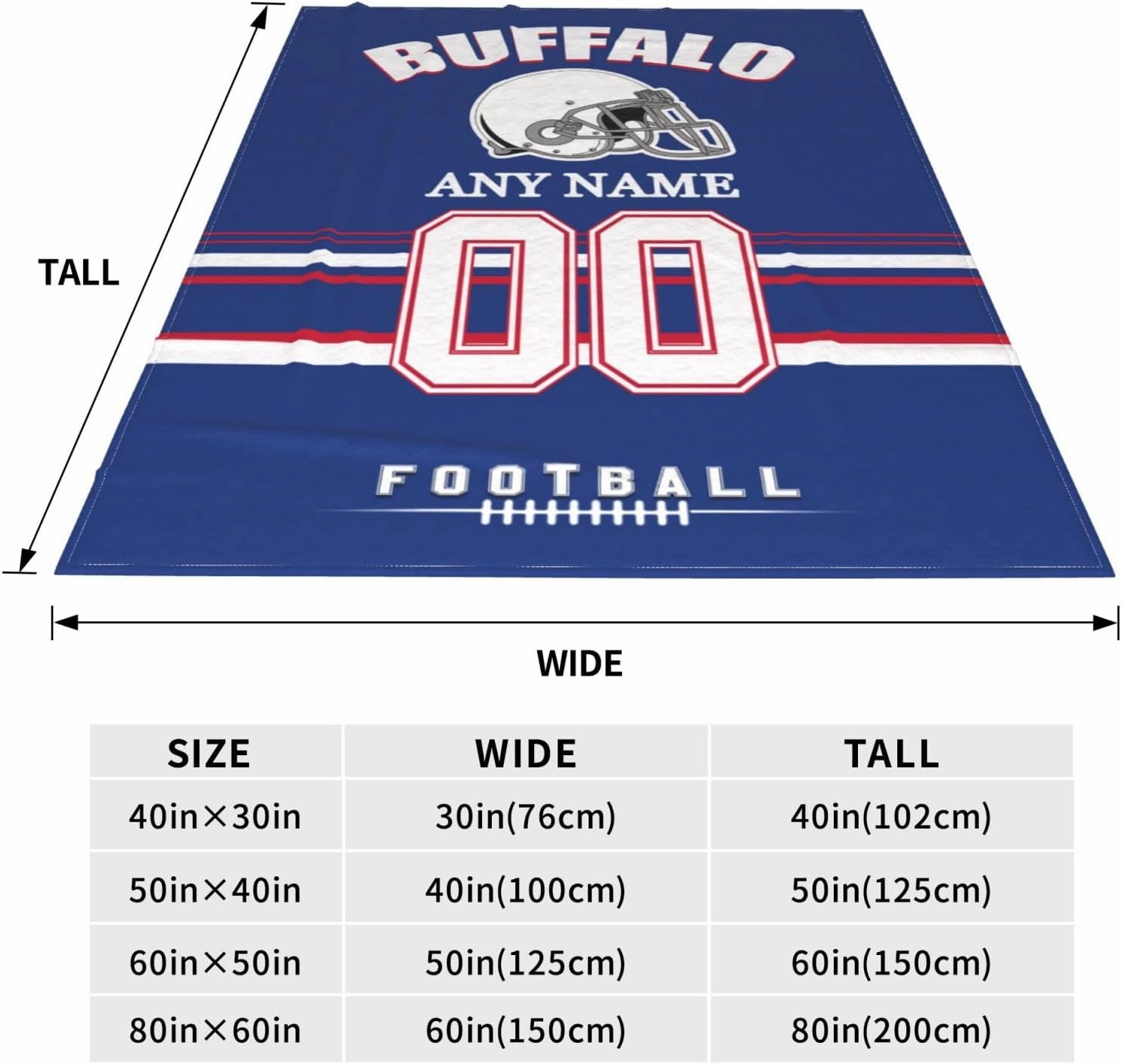 Custom Buffalo Throw Blanket, Personalized Throw Blanket with Any Name and Number, Customized Lightweight Soft Warm Blankets Gifts for Men Women Youth Fans Decor Sofa Bed