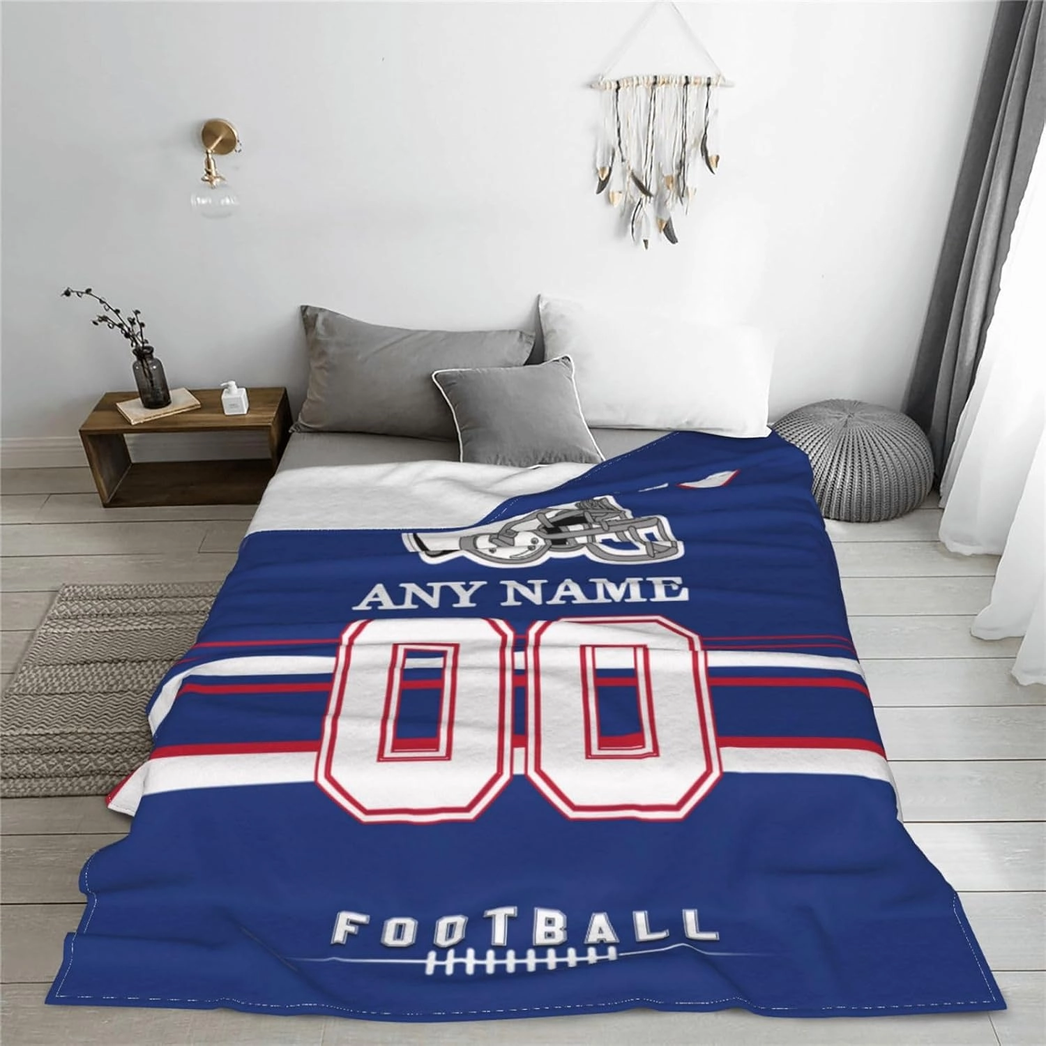 Custom Buffalo Throw Blanket, Personalized Throw Blanket with Any Name and Number, Customized Lightweight Soft Warm Blankets Gifts for Men Women Youth Fans Decor Sofa Bed