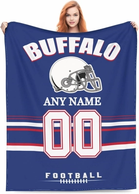Custom Buffalo Throw Blanket, Personalized Throw Blanket with Any Name and Number, Customized Lightweight Soft Warm Blankets Gifts for Men Women Youth Fans Decor Sofa Bed