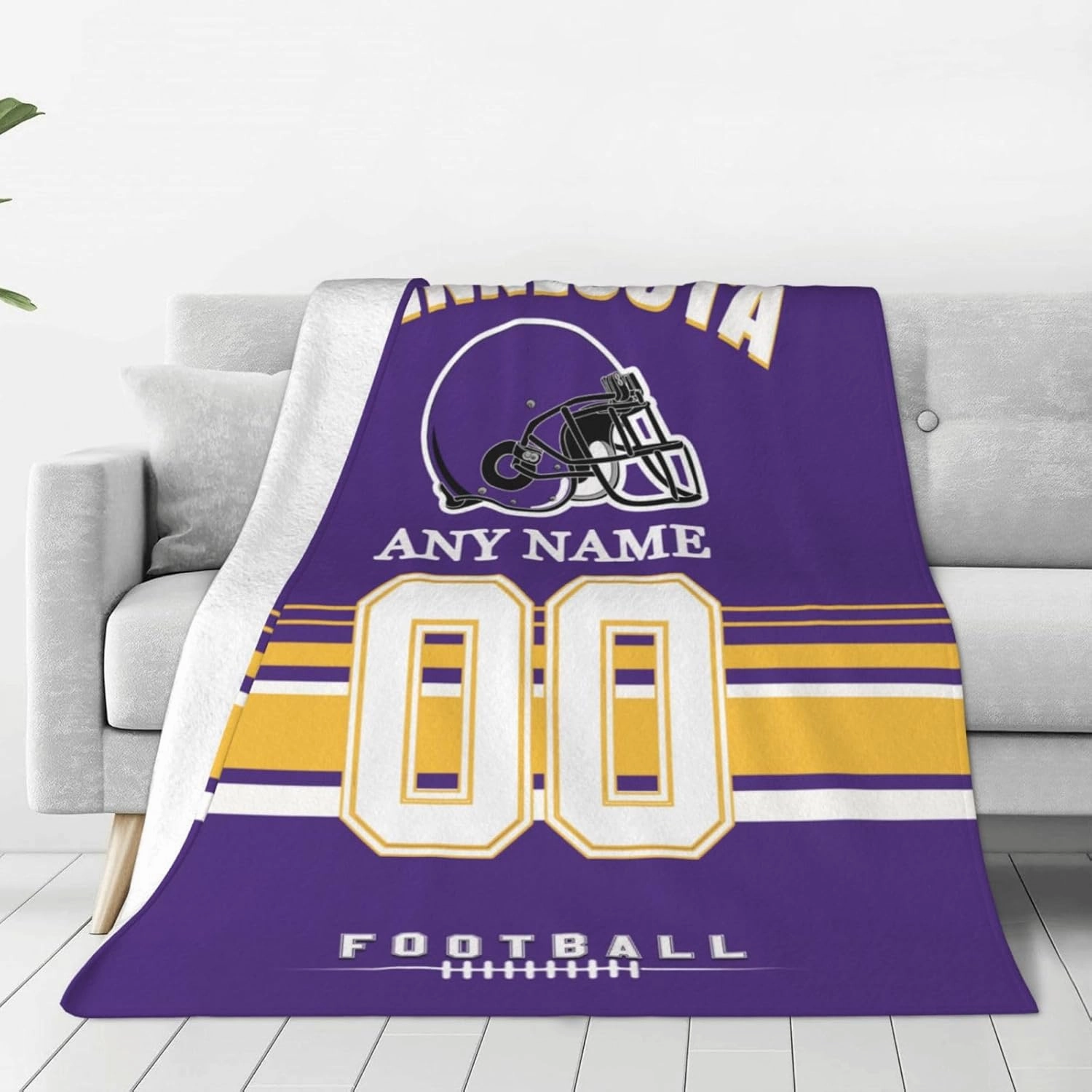 Custom Minnesota Throw Blanket, Personalized Throw Blanket with Any Name and Number, Customized Lightweight Soft Warm Blankets Gifts for Men Women Youth Fans Decor Sofa Bed