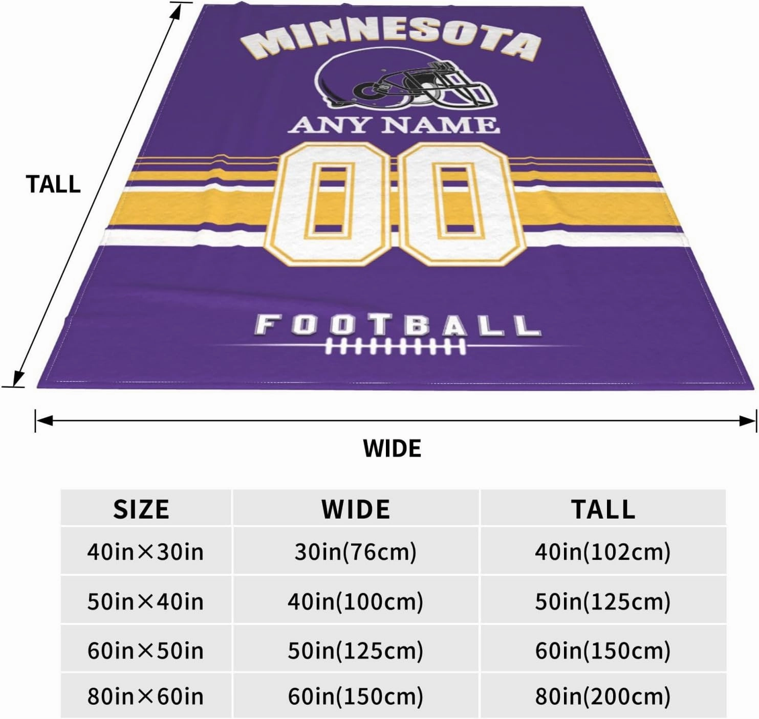 Custom Minnesota Throw Blanket, Personalized Throw Blanket with Any Name and Number, Customized Lightweight Soft Warm Blankets Gifts for Men Women Youth Fans Decor Sofa Bed