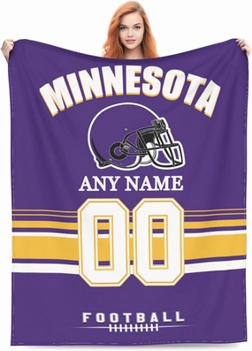 Custom Minnesota Throw Blanket, Personalized Throw Blanket with Any Name and Number, Customized Lightweight Soft Warm Blankets Gifts for Men Women Youth Fans Decor Sofa Bed