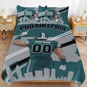 Custom Philadelphia Comforter Cover Set Personalized Bedding Set with Name Number Customized Comforter Cover with 2 Pillowcase for Men Husband Boyfriend Teenage Boys