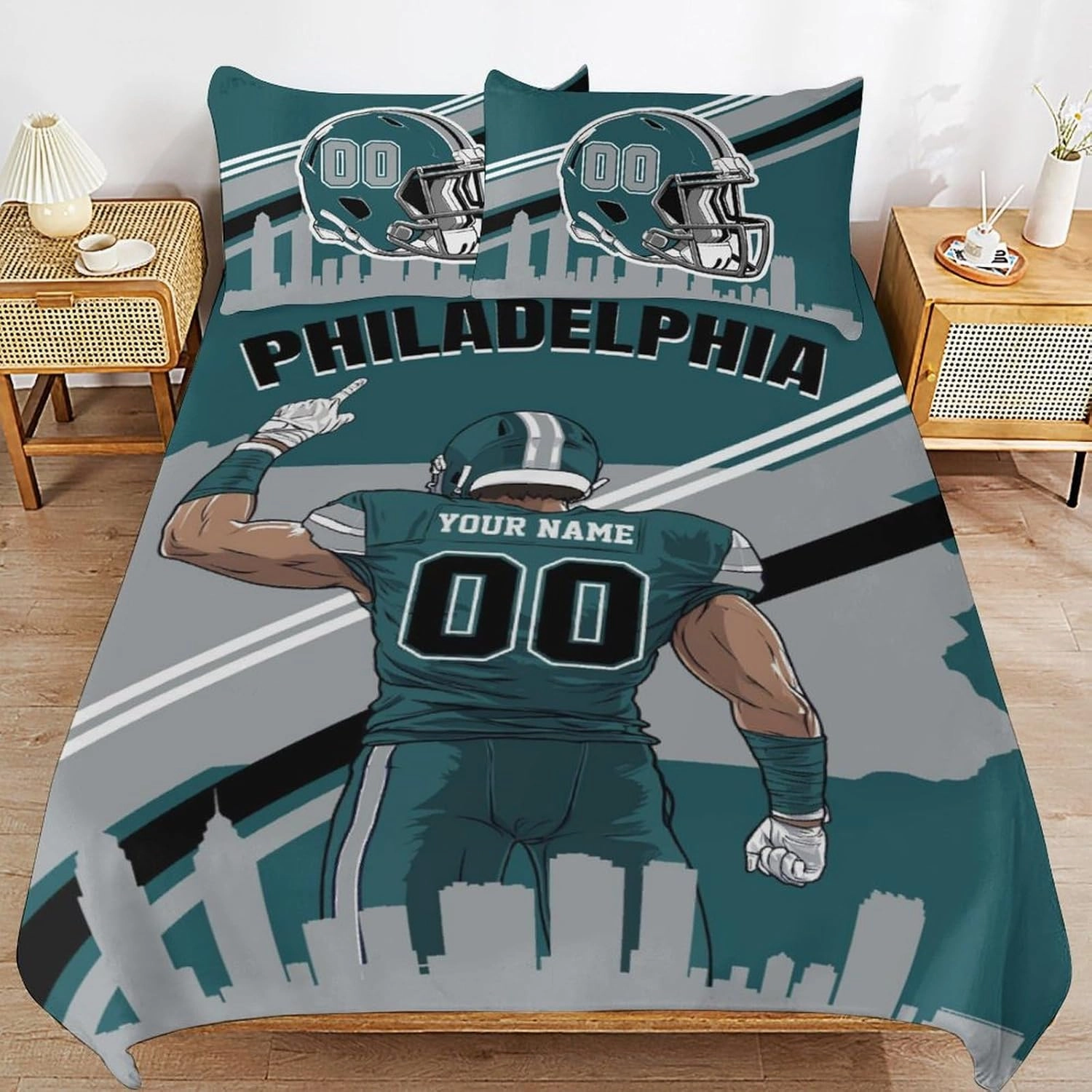 Custom Philadelphia Comforter Cover Set Personalized Bedding Set with Name Number Customized Comforter Cover with 2 Pillowcase for Men Husband Boyfriend Teenage Boys