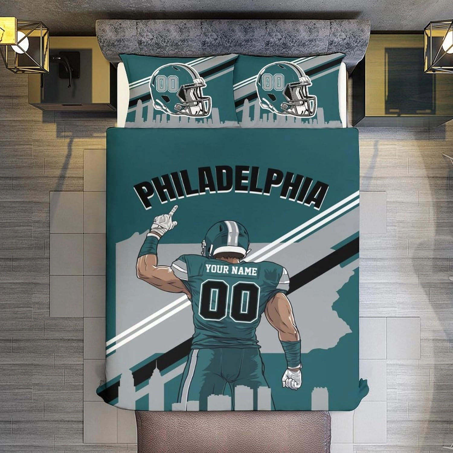 Custom Philadelphia Comforter Cover Set Personalized Bedding Set with Name Number Customized Comforter Cover with 2 Pillowcase for Men Husband Boyfriend Teenage Boys