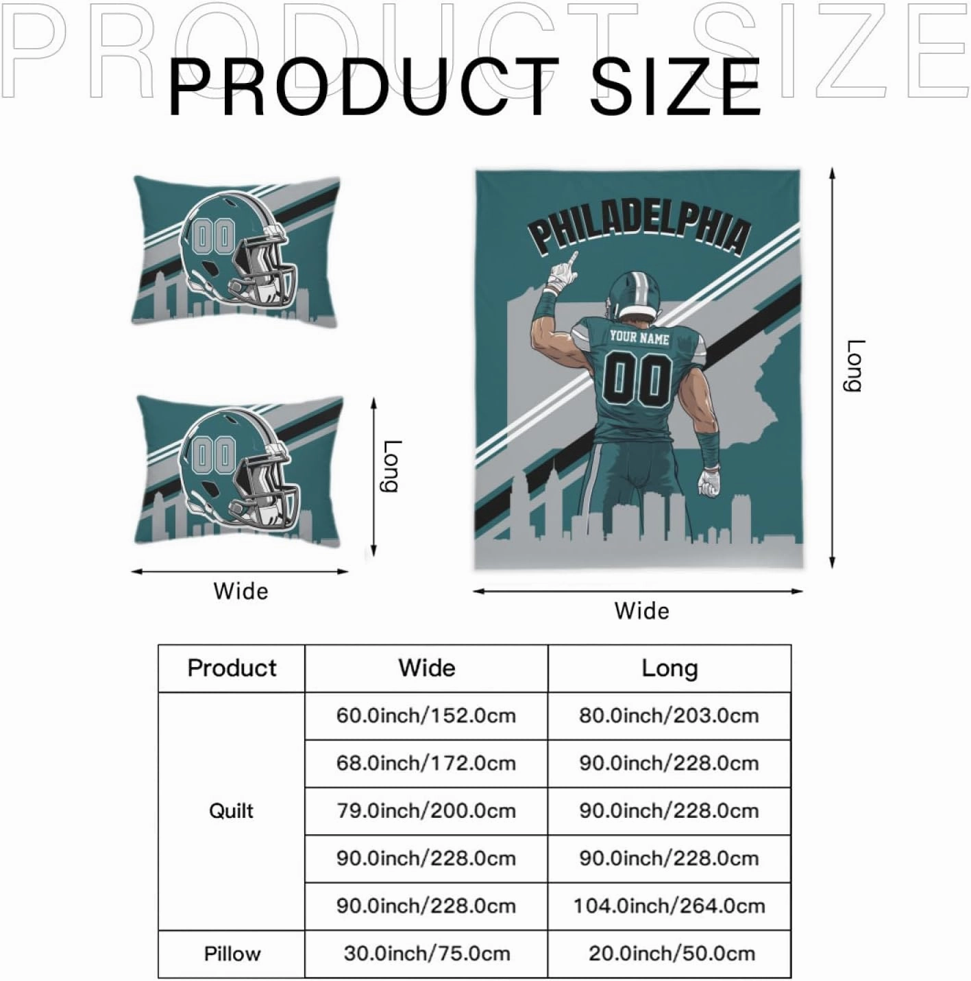 Custom Philadelphia Comforter Cover Set Personalized Bedding Set with Name Number Customized Comforter Cover with 2 Pillowcase for Men Husband Boyfriend Teenage Boys