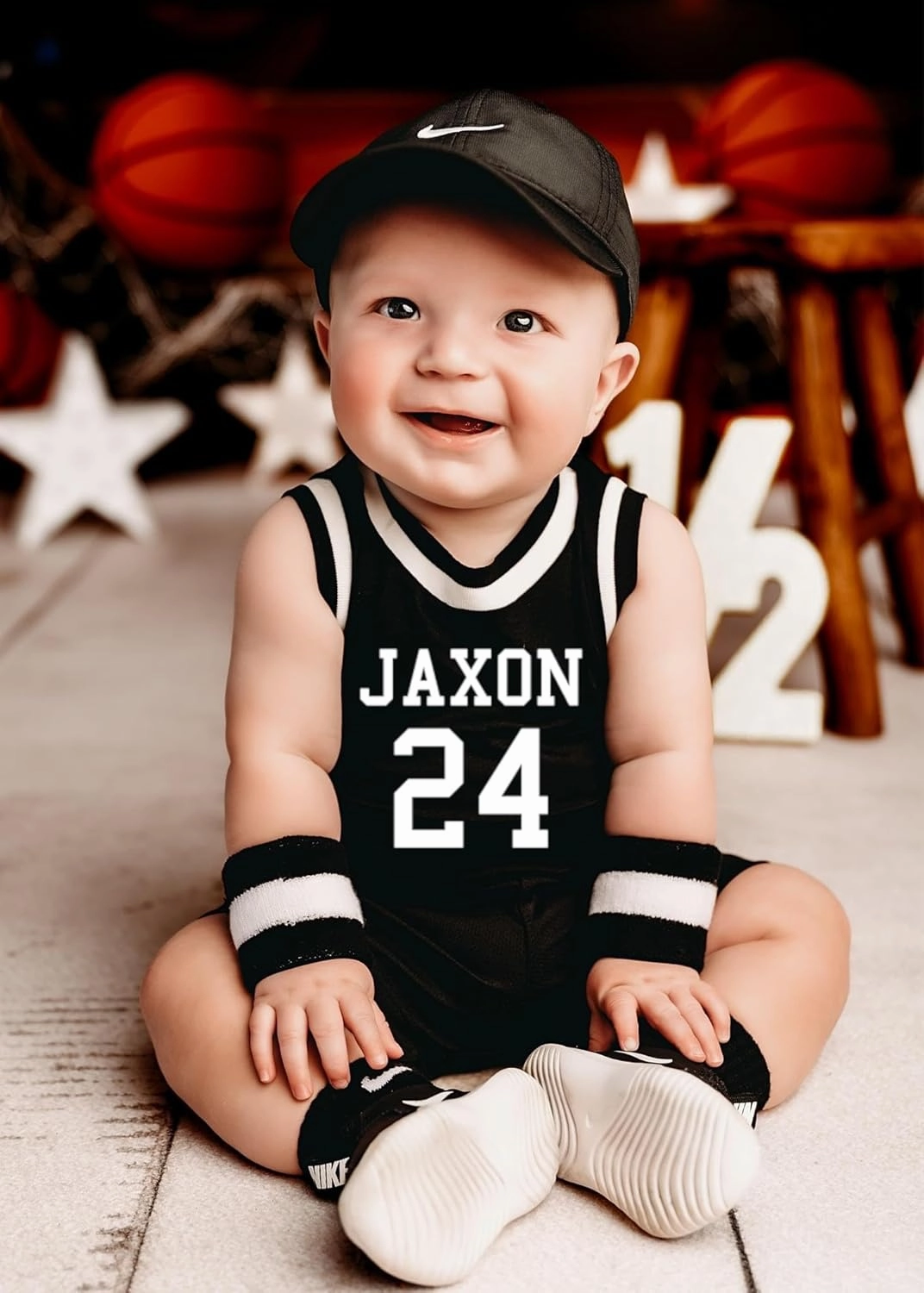 Custom Sleeveless Basketball Sport Jersey for Babies - Personalized with Name & Number-FRONT and BACK