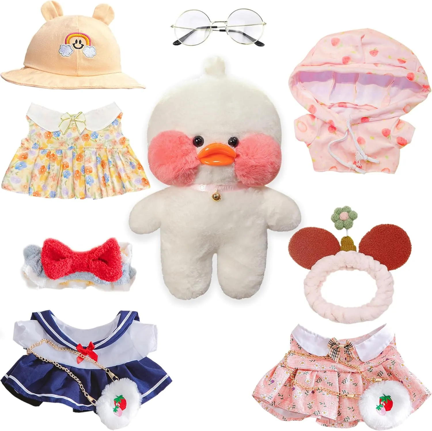 Cute Plushies with 3 Kawaii Duck Outfits & 10 Pcs Accessories for Girls & Teens