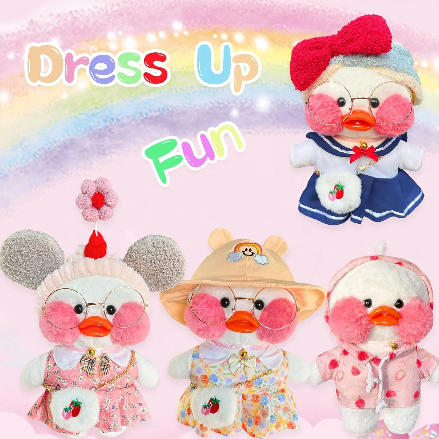 Cute Plushies with 3 Kawaii Duck Outfits & 10 Pcs Accessories for Girls & Teens