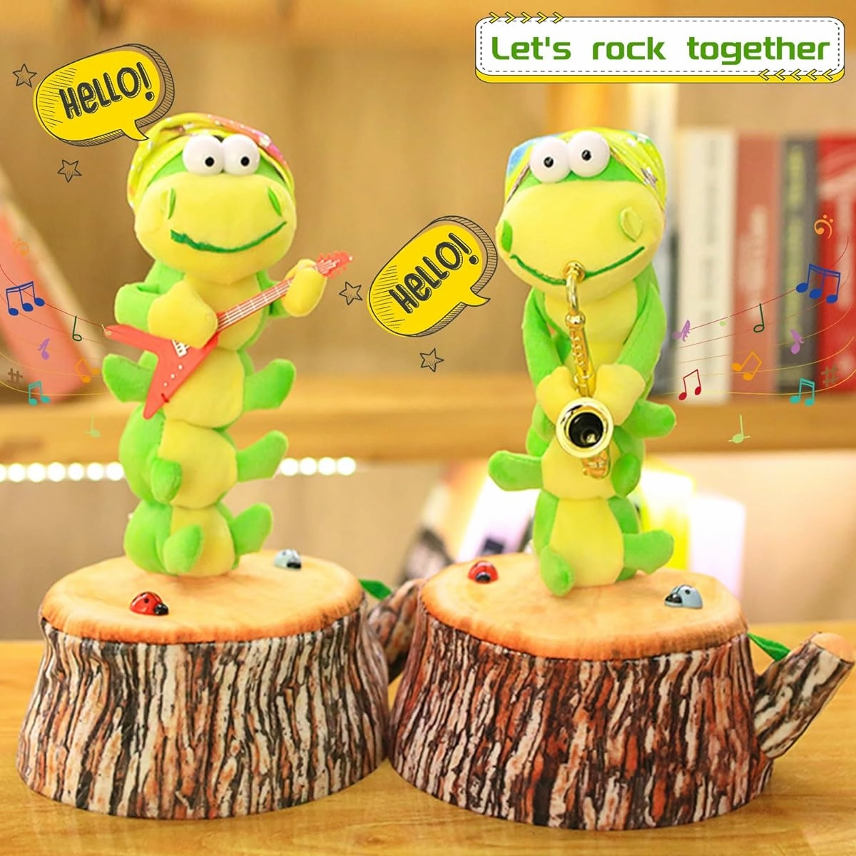 Dancing Plush Caterpillar Stuffed Animal with Saxophone, Electric Talking Toy for Kids, Singing, Recording, Repeating, Musical, Kids Toy, 12" for Boys and Girls