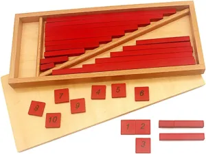 DANNI Montessori Baby Math Education Toy Small Number Rods with Tiles 1-25CM 20Pcs Red Rods Wood Box Math Toys for Preschool Students