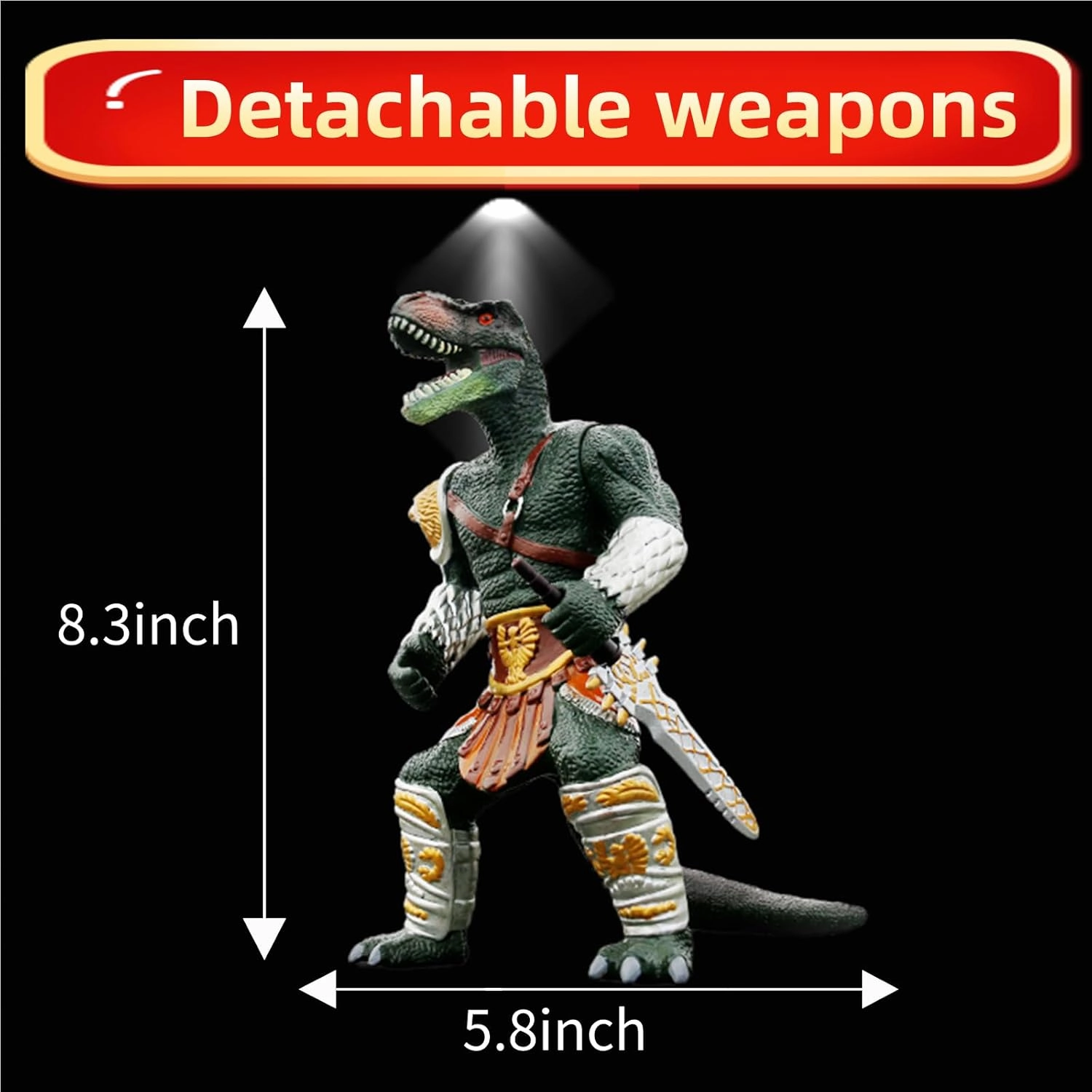 Dark Green 8 X 5-Inch Large Dinosaur Toy with Detachable Random Weapon, Movable Joints for Children 3-5 Years Old