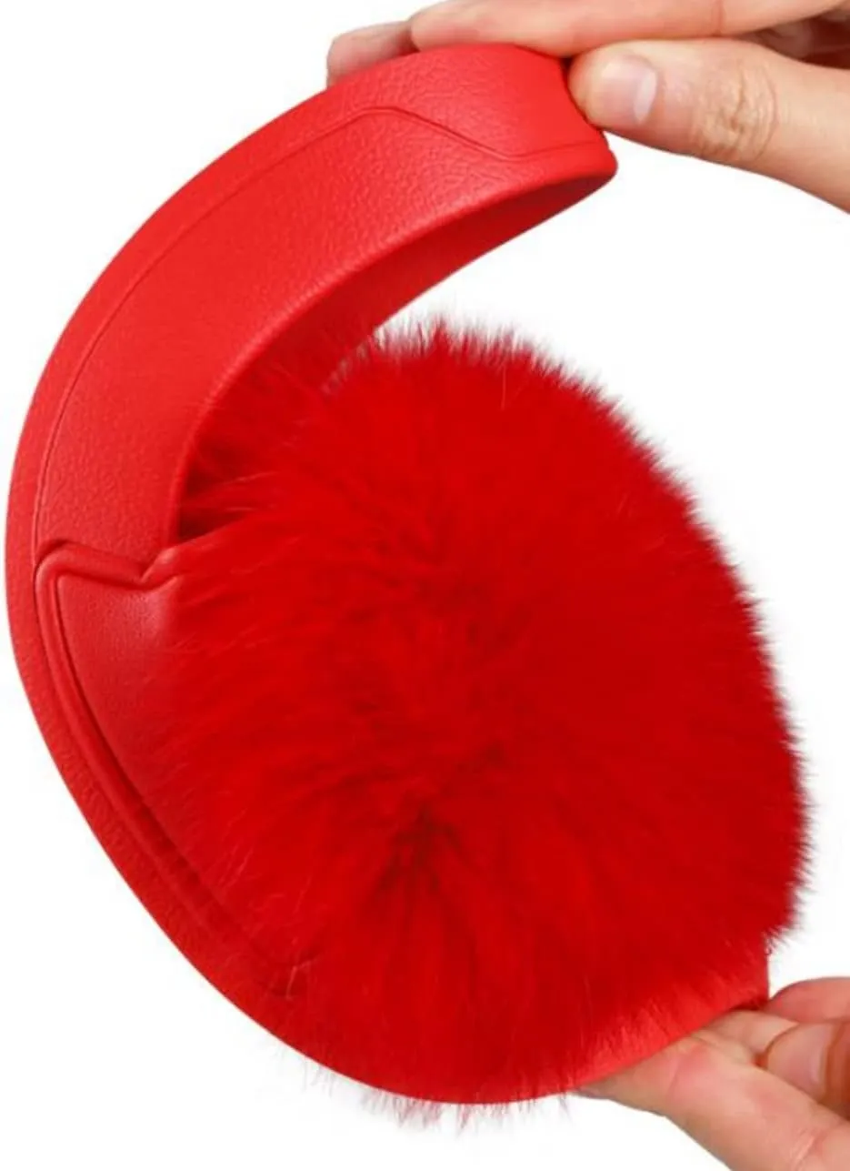 DAYISS Women Fox Fur Slippers Summer Colorful Feather Open Toe Slip On Sandals