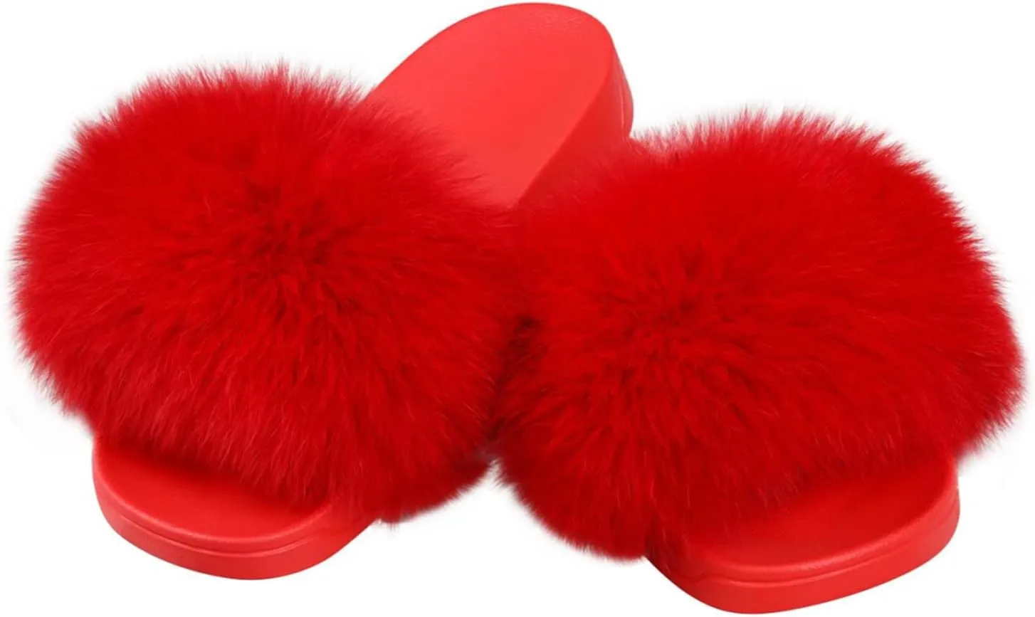 DAYISS Women Fox Fur Slippers Summer Colorful Feather Open Toe Slip On Sandals