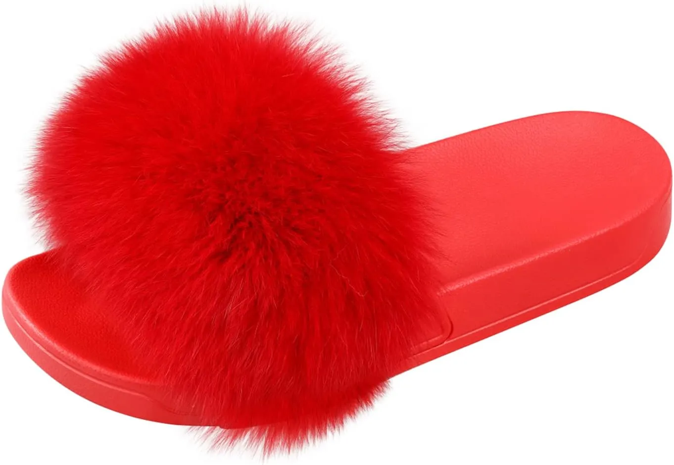 DAYISS Women Fox Fur Slippers Summer Colorful Feather Open Toe Slip On Sandals