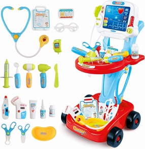 deAO Doctor Kits for Kids Pretend Medical Play Toys with Cart, Stethoscope and Thermometer, Doctor Playset Role Play for Toddlers 3-8 Birthday