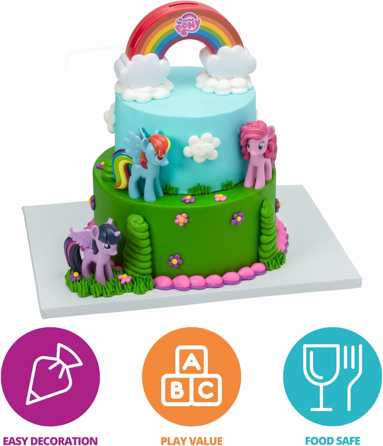 DecoSet My Little Pony Over The Rainbow Signature Cake Topper, 4 Piece Decoration, Rainbow Dash, Pinkie Pie, Twilight Sparkle, Collectable Figurines For Birthday