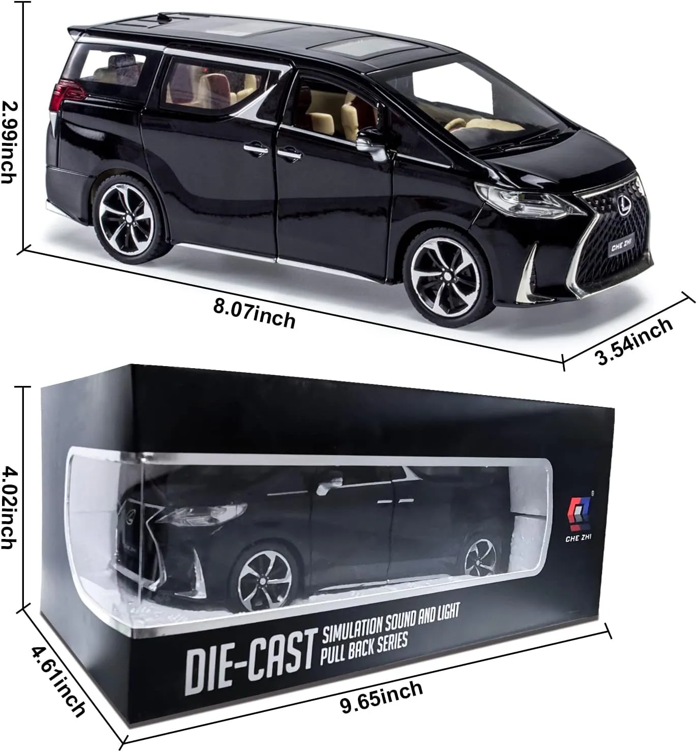 Diecast Metal Model Toy Car - 1:24 Scale With Sound and Light for Kids Age 3  Year (Black)