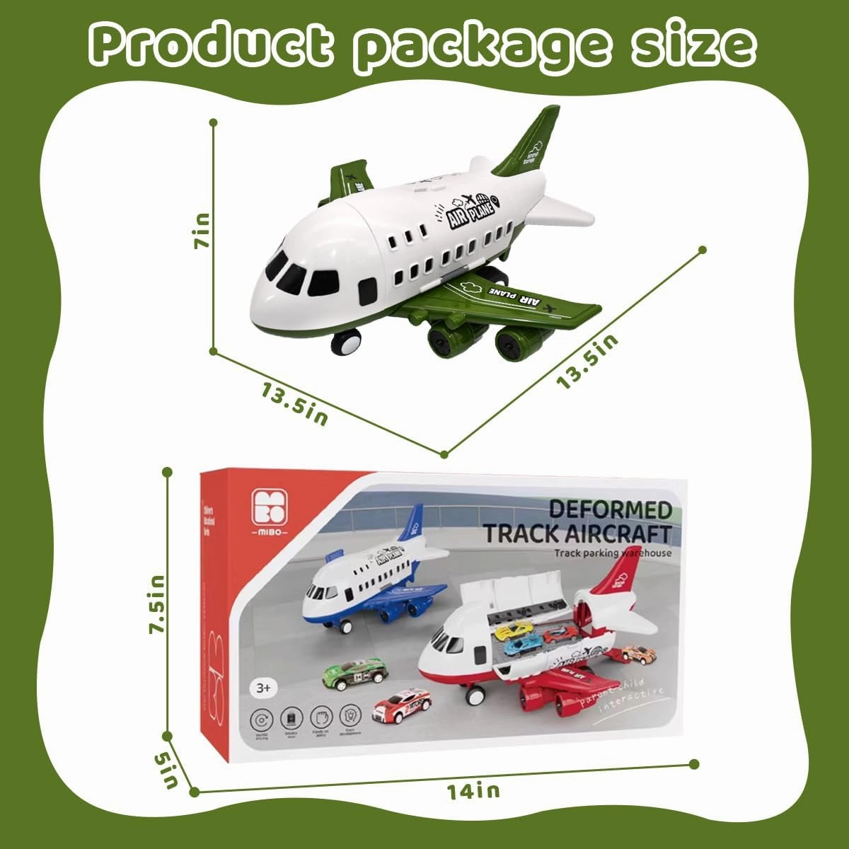 DIY Children's Airplane Toy Set Large Model can Receive Plastic air Plane Inertia Cars, Airplane Toys for Kids,Cars and Trucks, Birthday Party Gifts Military Green.