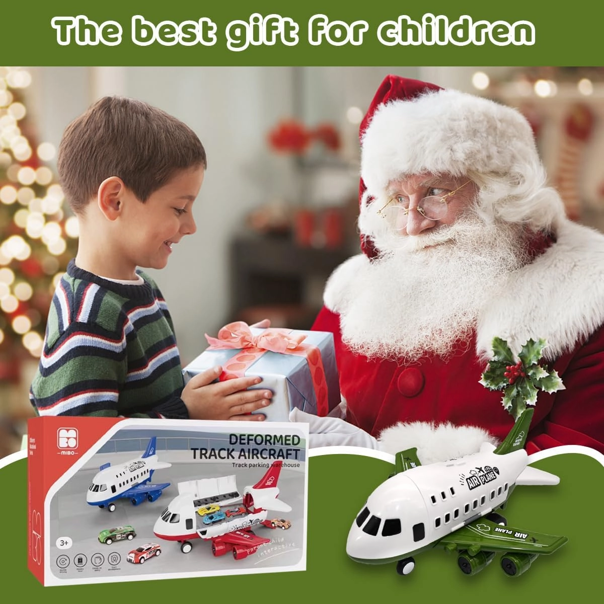 DIY Children's Airplane Toy Set Large Model can Receive Plastic air Plane Inertia Cars, Airplane Toys for Kids,Cars and Trucks, Birthday Party Gifts Military Green.