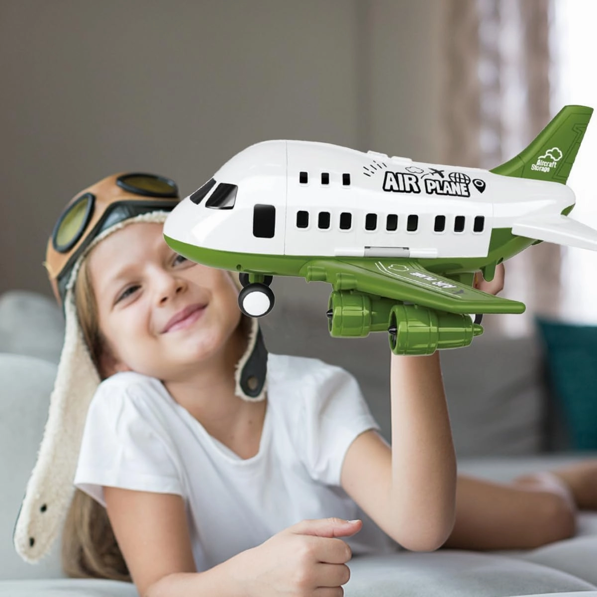 DIY Children's Airplane Toy Set Large Model can Receive Plastic air Plane Inertia Cars, Airplane Toys for Kids,Cars and Trucks, Birthday Party Gifts Military Green.