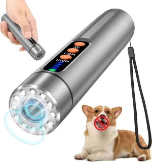 Dog Bark Deterrent Device Indoor&Outdoor,Ultrasonic Dog Training Device-Rechargeable Anti Barking Device 50FT with 3 Adjustabele Levels&Ultra-Bright LED Flashlight,Dog Silencer (Silver