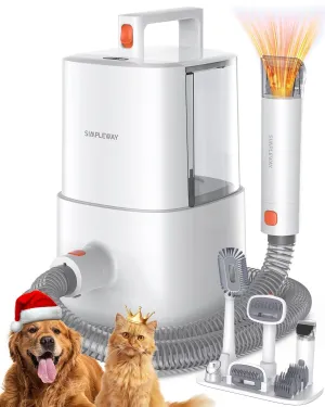 Dog Grooming Vacuum Kit for Shedding: Professional Hair Clippers Pet Groomer Large Dust Cup Strong Suction Deshedding Brush Low Noise Pet Grooming Tools for Home Use Cat Cleaning (White)