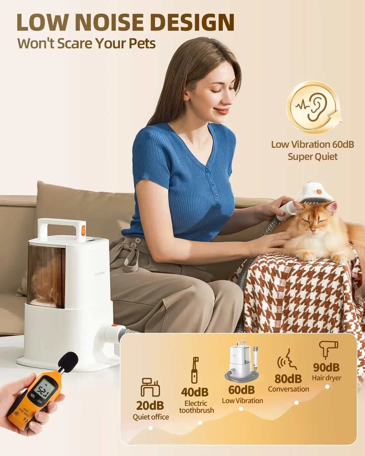 Dog Grooming Vacuum Kit for Shedding: Professional Hair Clippers Pet Groomer Large Dust Cup Strong Suction Deshedding Brush Low Noise Pet Grooming Tools for Home Use Cat Cleaning (White)