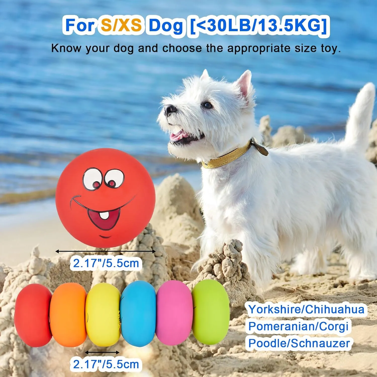 Dog Squeaky Toys Latex Squeaky Balls for Small Puppy Chewing Rubber Soft Fun Emoji Dog Balls for Corgi Pet Dogs (6 PCS)