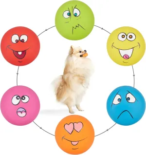 Dog Squeaky Toys Latex Squeaky Balls for Small Puppy Chewing Rubber Soft Fun Emoji Dog Balls for Corgi Pet Dogs (6 PCS)